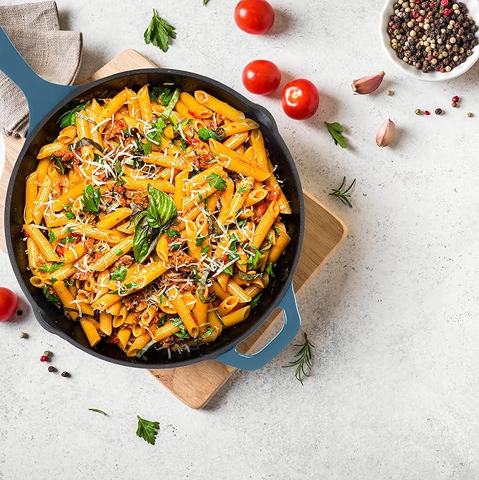 Utopia Kitchen Cast Iron Frying Pan 12 Inch, Cast Iron Chefs Pan, Pre Seasoned Skillet, Safe Grill Cookware for Indoor & Outdoor Use, Teal