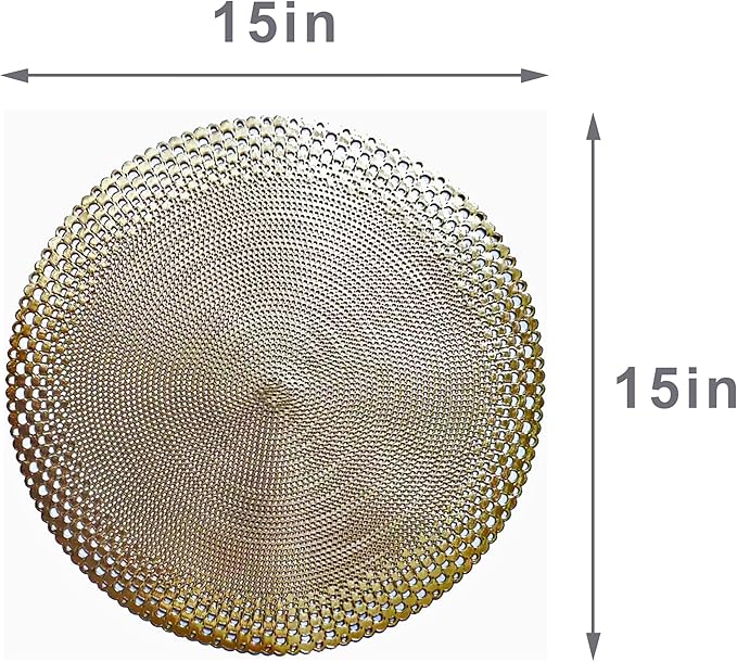 Vinyl Round Placemats Set of 4 - Non Slip Place Mats Ideal for Indoor and Outdoor Dining Table - Washable and Heat Resistant Table Mat for Kitchen Tables (Vincent Gold)