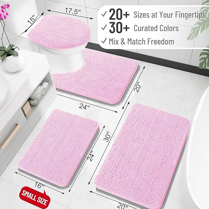 OLANLY Toilet Rugs U-Shaped 24x20, Extra Soft Absorbent Chenille Contour Bathroom Rugs for Toilet, Dry Quickly, Machine Washable, Non-Slip Bath Mat, Pink