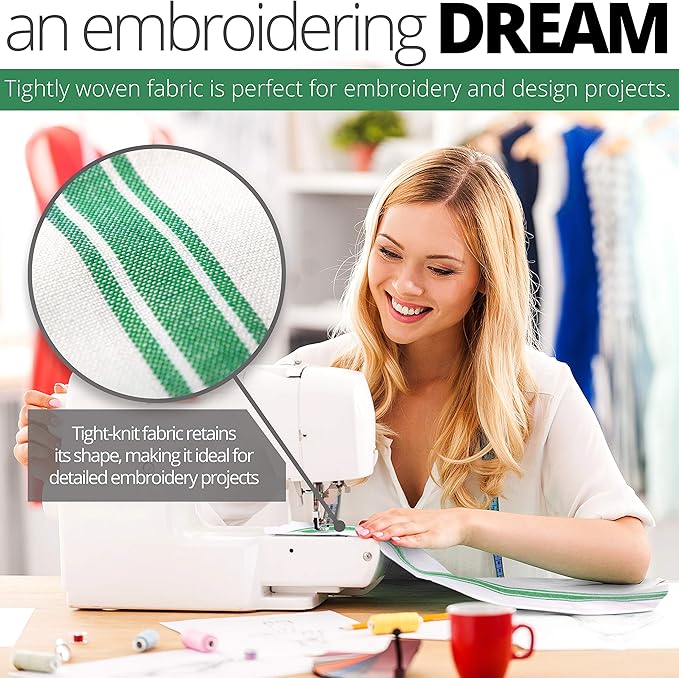 Aunti Em's Kitchen Dish Towels Set (13 Pack) Natural Cotton Fabric for Embroidery - Zero-Lint Cloth for Drying Glasses, Plates, Hand - 25.5 x 15.5 Inch (13-Pack Green Stripes)