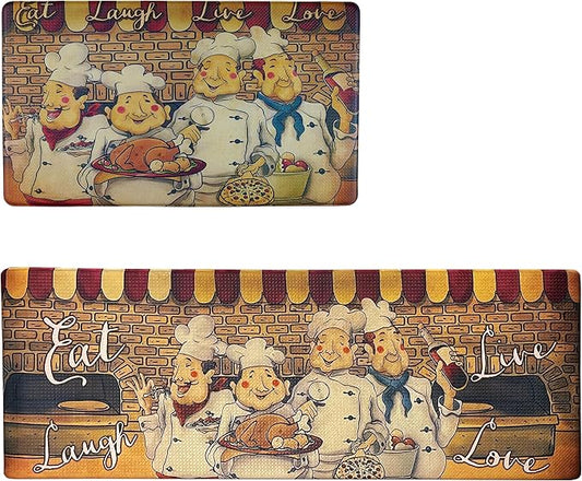 UpNUpCo Artistic Beautiful Anti Fatigue Kitchen Floor Mat - Unique Floor Mat - Pain Relief Padded Kitchen Mat - Floor Mats for in Front of Sink - 2 Pieces 47"x17.5" + 30"x17.5" 10mm Chef