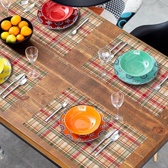 Giwawa 4PCs Fall Placemats 12x18 Inch Autumn Buffalo Plaids Place Mat Washable for Kitchen Dining Thanksgiving Checkered Non Slip Heat Resistant Table Mats for Tabletop Holiday Farmhouse Decor