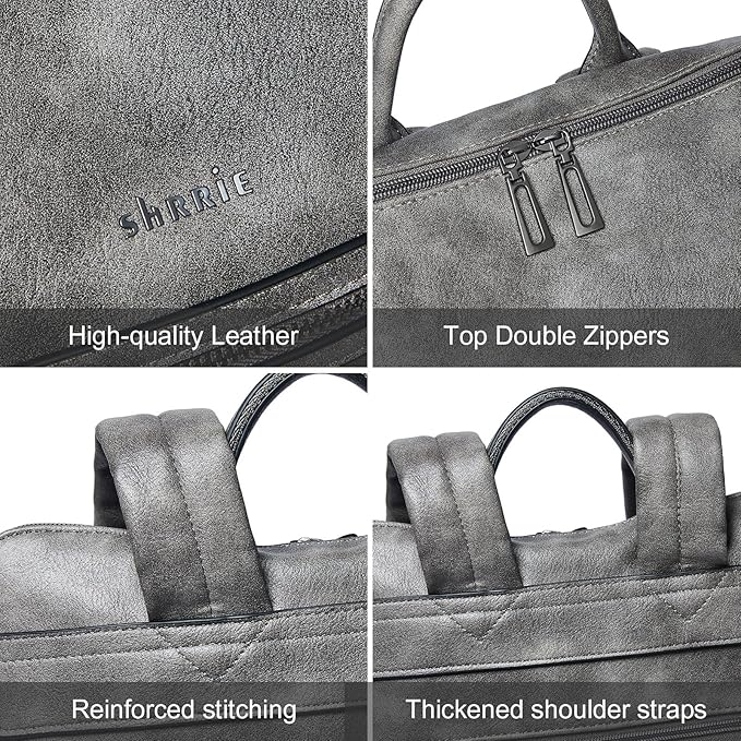 Shrrie 15.6 inch Laptop Backpack for Women,Large Leather Purse,Travel Backpacks Carry on,Water Resistant Casual Laptop Backpacks,College Backpack,Work Backpack for Women,Two-toned Deep Gray