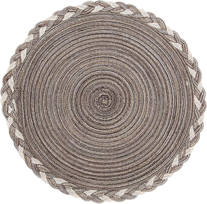 SHACOS Round Placemats Set of 4 Braided Glitter Round Table Placemats 15 inch for Wedding Holiday Party (Multicolor-Light Coffee, 4)