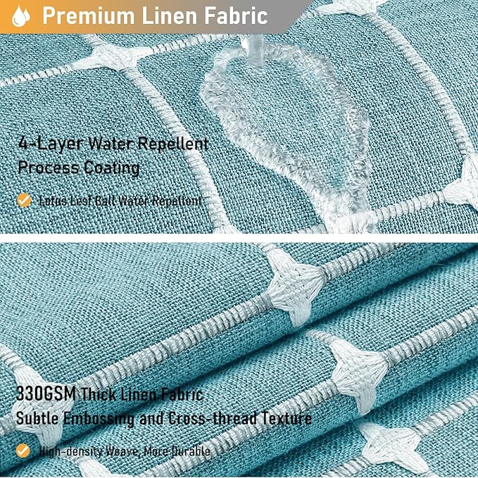 BTTN Extra Long Shower Curtain - 72x84 Inch Long Boho Chic Tassel Linen Fabric Shower Curtain Set with Hooks, Tall Modern Farmhouse Elegant Thick Cloth Shower Curtains for Bathroom - Teal/Turquoise