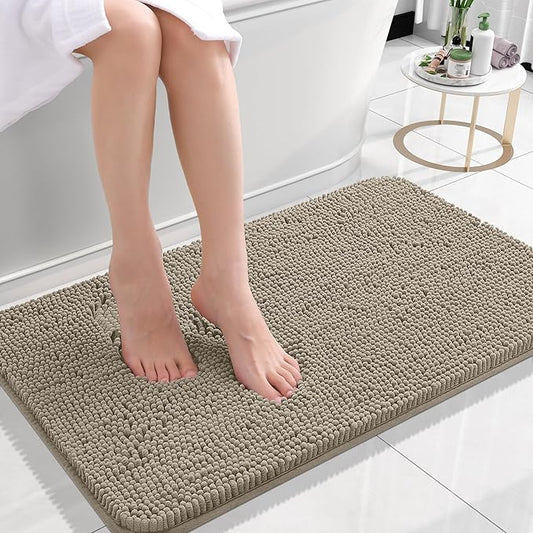 OLANLY Bathroom Rugs 24x16, Extra Soft Absorbent Chenille Bath Rugs, Rubber Backing Quick Dry, Machine Washable Bath Mats for Bathroom Floor, Tub and Shower, Home Decor Accessories, Warm Taupe