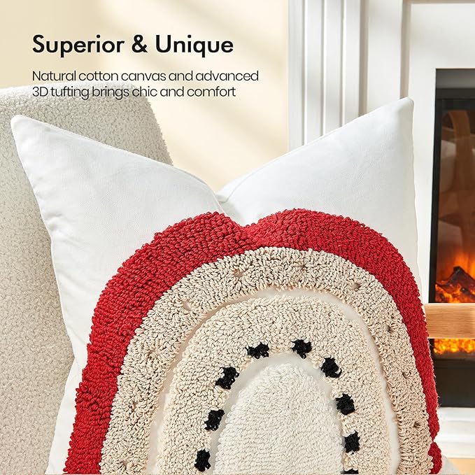 lifein 18x18 Pillow Covers-Throw Pillow Cover,Tufted Boho Jacquard Pillow Covers,Farmhouse Decorative Pillow Cover,Pillow Cases for Gift,Couch,Sofa,Bed,Chair,Living Room,Home Decor(18x18inch)