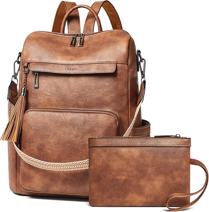 Shrrie Vegan Leather Laptop Backpack for Women 15.6 inch Work Backpack Fashion Travel Backpack Purse for Travel College Work