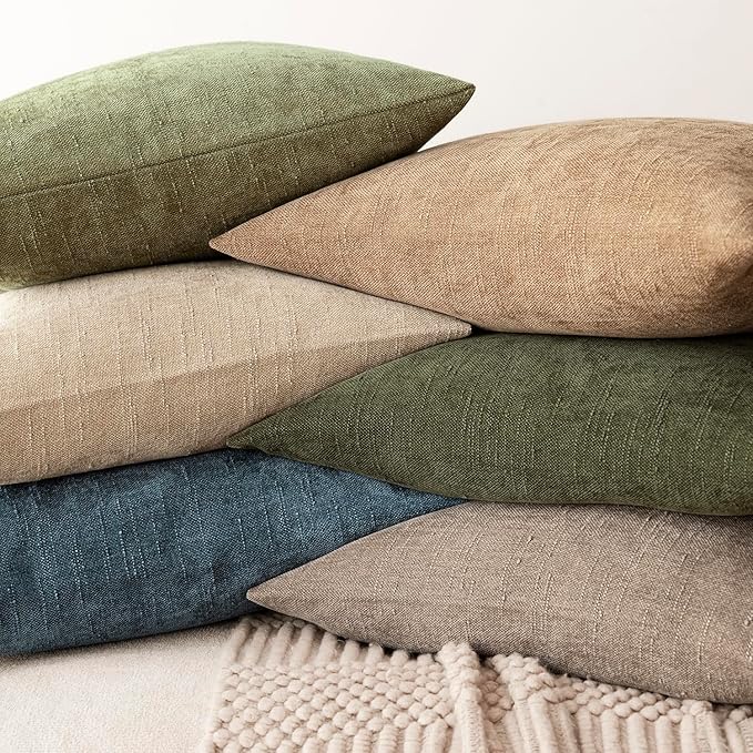 Foindtower Pack of 2 Soft Textured Chenille Throw Decorative Pillow Covers Square Accent Solid Cushion Cover Cozy Neutral Farmhouse Pillow Case for Couch Sofa Bedroom Living Room 18x18 Inch,Sage Green