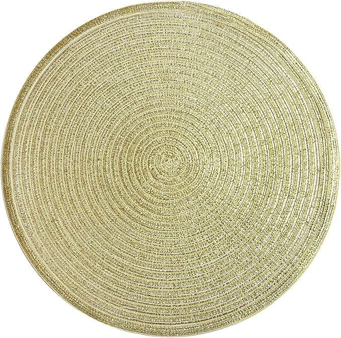 SHACOS Glitter Gold Round Braided Placemats Set of 8 Sparkle Washable 15 inch Round Table Mats Woven Place Mats for Christmas Party Dining Table Decor (Gold, 8)