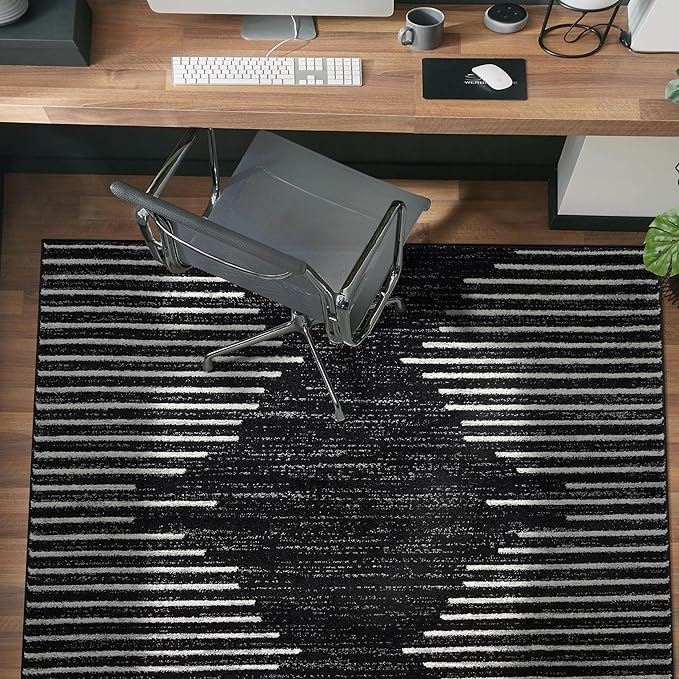 Rugshop Bohemian Stripe Stain Resistant High Traffic Living Room Kitchen Bedroom Dining Home Office Area Rug 5' x 7' Black
