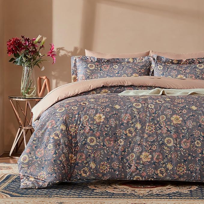 Cupocupa Duvet Cover King Size Set Boho Floral Pattern King Duvet Cover Set for King Size Bed Vintage Soft Bedding Leaf Print Paisley Duvet Cover with Pillowcases