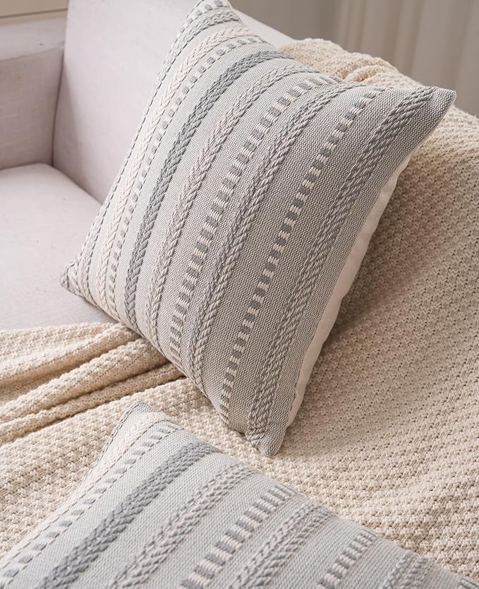 Boho Throw Pillow Covers 22x22 Inch Set of 2, Farmhouse Decorative Couch Pillow Cases, Grey Accent Pillows of Bed, Sofa Bedroom Living Room Home Decor Cushion Cover