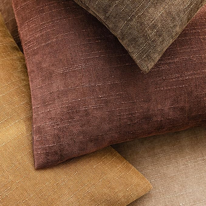 Foindtower Set of 2 Soft Textured Chenille Throw Decorative Pillow Covers Square Accent Solid Cushion Cover Neutral Farmhouse Pillow Case for Couch Sofa Bedroom Living Room 26x26 Inch,Golden Brown