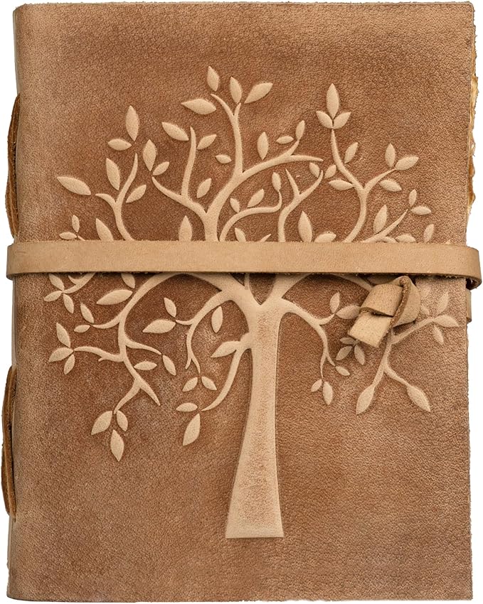 LEATHER VILLAGE Tree of Life Journal - 8 X 6 (A5) inches - Brown - 200 Antique Deckle Edge Handmade Paper – Book of Shadows - Vintage Leather Bound Journal for Women & Men