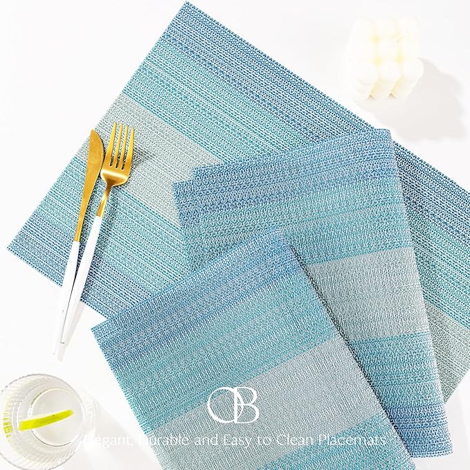 Placemats Set of 4 - Easy Clean Woven Vinyl Placemats for Dining Table, Indoor/Outdoor Place Mats, Washable PVC Table Mats（Ocean Geode）