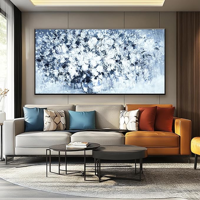 Canvas Wall Art Decor Large Canvas Wall Art for Living Room Wall Pictures Framed Floral Wall art Decor Blue and White Wall Art Prints Art Work for bedroom office kitchen Home wall decor 29 x 58 Inch