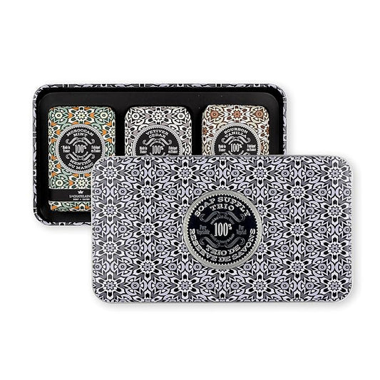 La Chatelaine Luxury Bar Soap Trio Gift Set Tin | Made in France | Natural and Organic | Shea Butter Formula | 3 x 8.8 oz / 250g - Gray Mosaic Soap Trio (Moroccan Mint, Vetiver Cedar, Bourbon Vanilla)