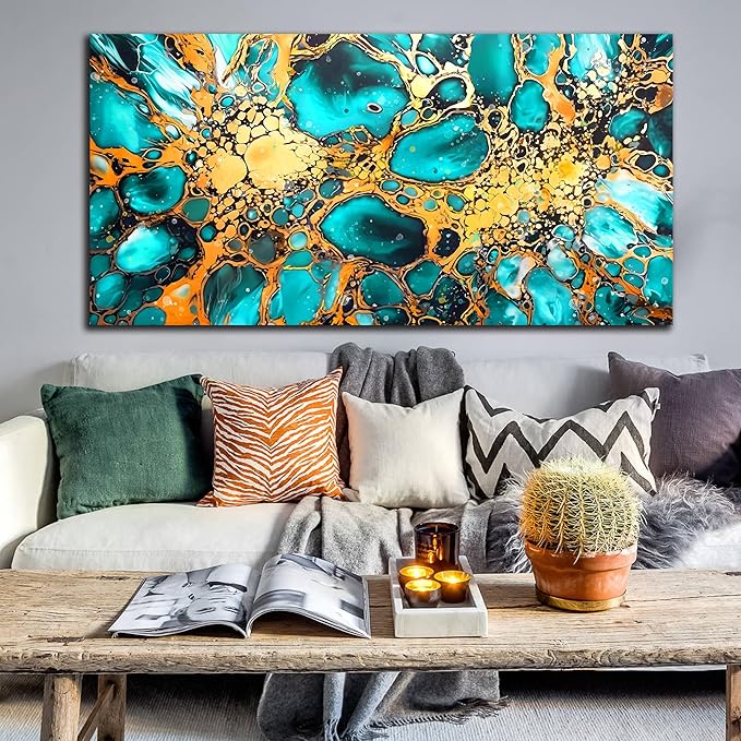 LAOTOART Abstract Canvas Wall-Art for Office - Large Wall Art for Living Room - Teal Wall Decor Ready to Hang Size 29" x 59"