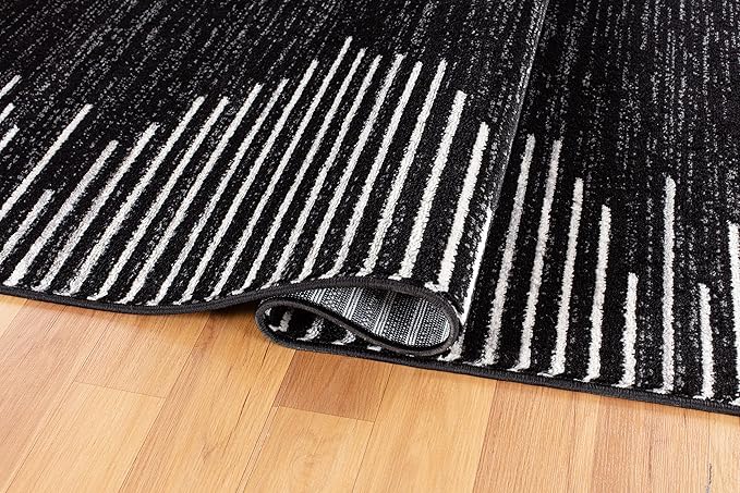 Rugshop Bohemian Stripe Stain Resistant High Traffic Living Room Kitchen Bedroom Dining Home Office Runner Rug 2' x 7' Black