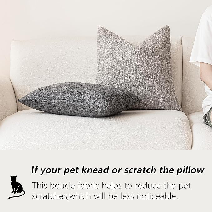 Foindtower Pack of 2 Textured Boucle Throw Pillow Covers Accent Solid Decorative Lumbar Pillow Cases Cozy Woven Couch Cushion Case for Sofa Bedroom Living Room Home Decor, 12 x 20 Inch,Neutral Grey