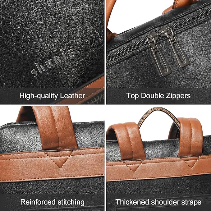 Shrrie 15.6 inch Laptop Backpack for Women,Large Leather Purse,Travel Backpacks Carry on,Water Resistant Casual Laptop Backpacks,College Backpack,Work Backpack for Women,Two-toned Deep Gray