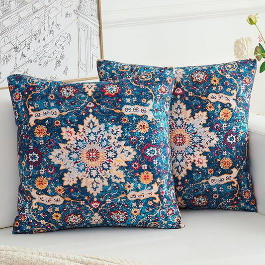 Boho Throw Pillow Covers 20x20 inch Set of 2,Boho Vintage Carpet Pattern Antique Ethnic Decor Double Sided Pattern Cushion Cover Soft Pillow Case Living Sofa Room Bed Square Pillow Cover