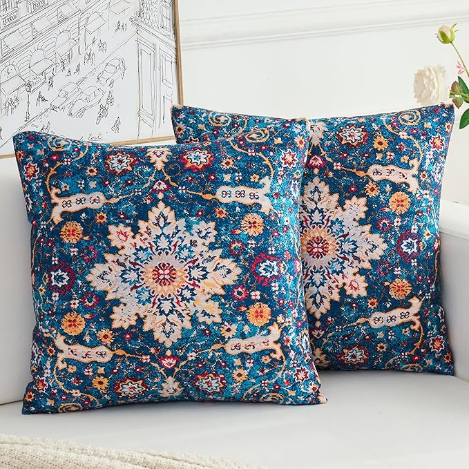 Boho Throw Pillow Covers 24x24 inch Set of 2,Boho Vintage Carpet Pattern Antique Ethnic Decor Double Sided Pattern Cushion Cover Soft Pillow Case Living Sofa Room Bed Square Pillow Cover