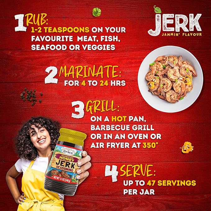 Grace Jamaican Honey Jerk Seasoning (Two 12 Oz Jars) - Caribbean Jerk Mix for Chicken & Oxtail