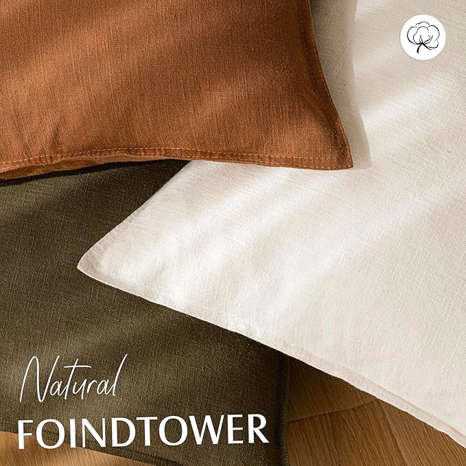 Foindtower Pack of 2, Decorative Linen Soild Throw Pillow Covers Soft Accent Cushion Case Boho Farmhouse Neutral Pillowcase for Couch Sofa Bed Living Room Home Decor 22 x 22 Inch Cream White