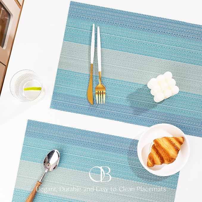 Placemats Set of 4 - Easy Clean Woven Vinyl Placemats for Dining Table, Indoor/Outdoor Place Mats, Washable PVC Table Mats（Ocean Geode）