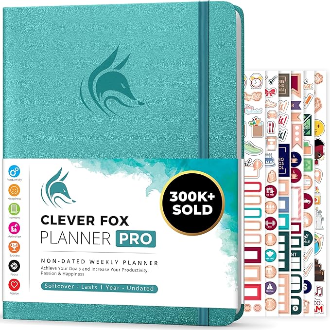 Clever Fox Planner PRO – Weekly & Monthly Life Planner to Increase Productivity, Time Management and Hit Your Goals, 8.5x11″ (Aquamarine)