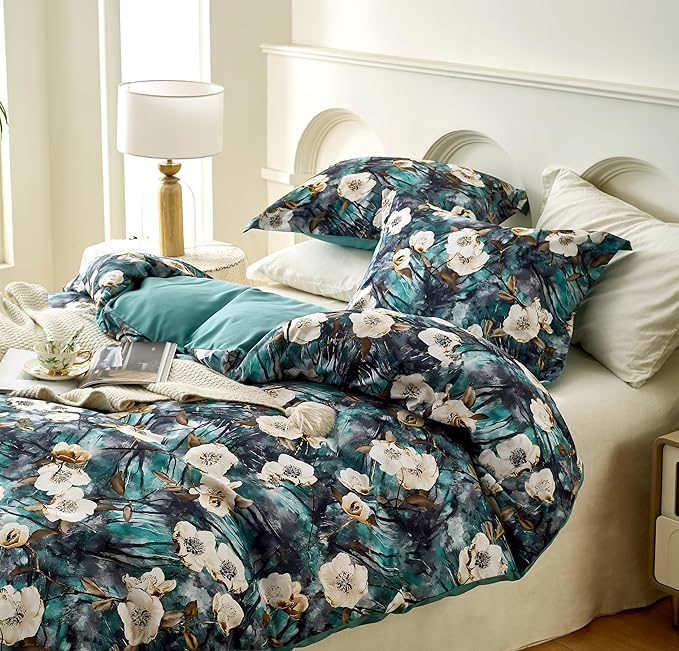 Cupocupa Duvet Cover King Size Set Boho Floral Pattern King Duvet Cover Set for King Size Bed Vintage Soft Bedding Leaf Print Duvet Cover with Pillowcases