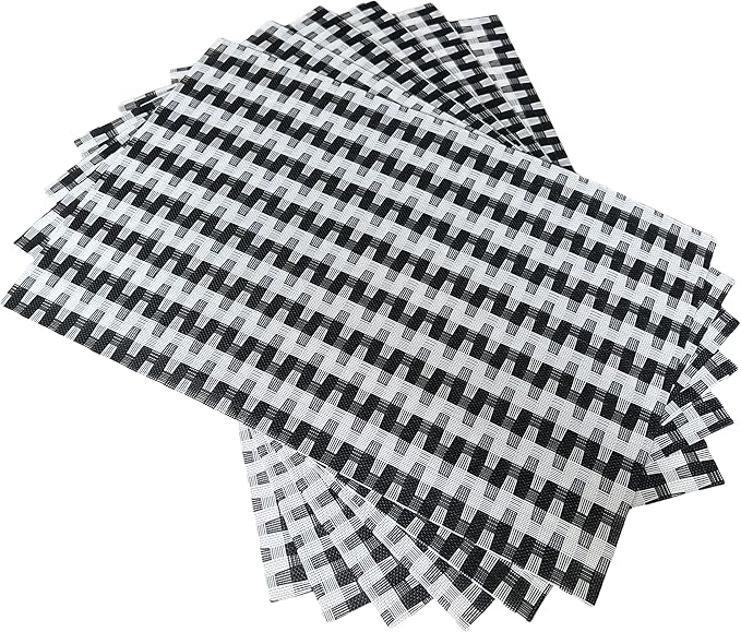 Placemat,Blending Color Durable Woven Vinyl Placemat Washable Heat-Resistant Anti-Skid Kitchen Dining Table Mats Set of 6, Black White