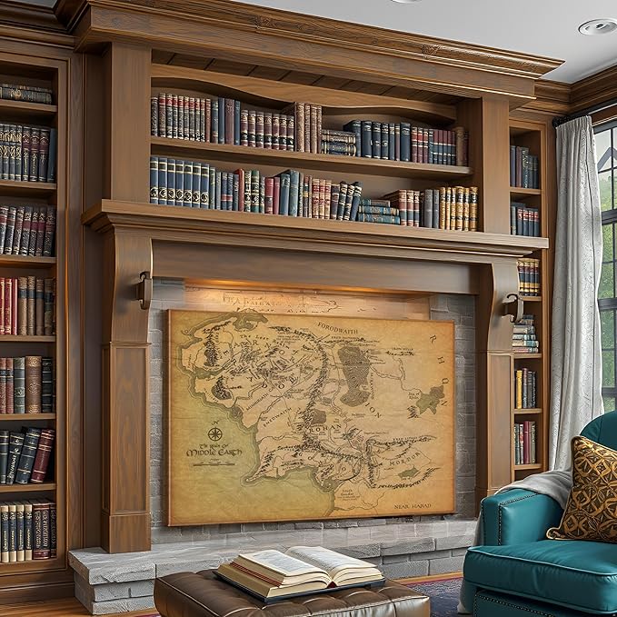 Middle Earth Map Wall Art Canvas Print - Fantasy Map of Middle Earth - 28''H x 40''W with Inner Wooden Frame - Lightweight & Easy to Hang - Perfect for Bedroom, Game Room Decor