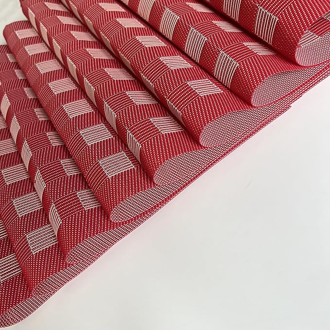 Placemat,Blending Color Durable Woven Vinyl Placemat Washable Heat-Resistant Anti-Skid Kitchen Dining Table Mats (Set of 8, Red)