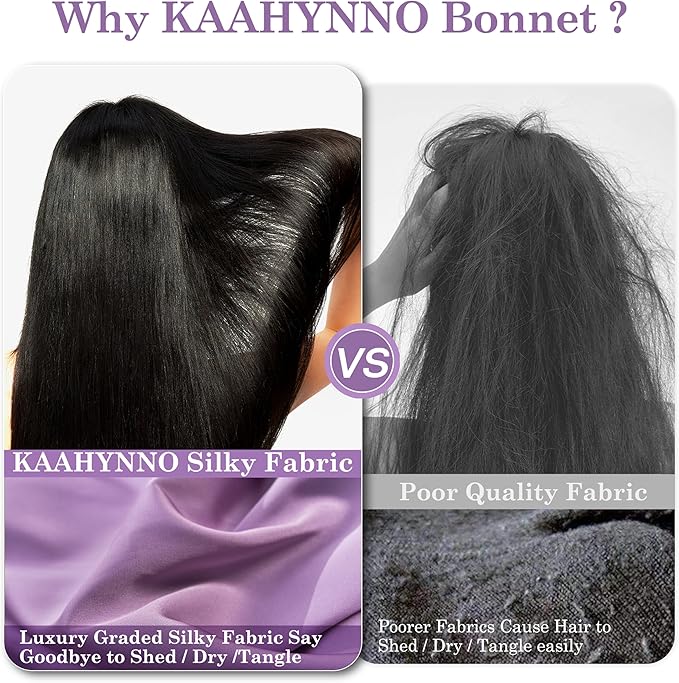 Silk Satin Bonnet Hair Wrap for Sleeping Women, Adjustable Tie Band Double Layer Sleep Night Head Cover for Curly Braid Fine