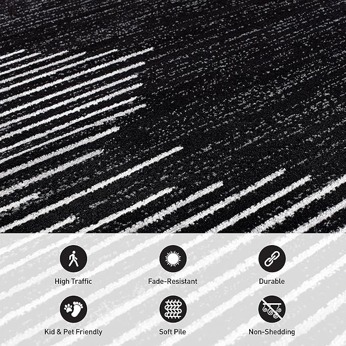 Rugshop Bohemian Stripe Stain Resistant High Traffic Living Room Kitchen Bedroom Dining Home Office Area Rug 5' x 7' Black