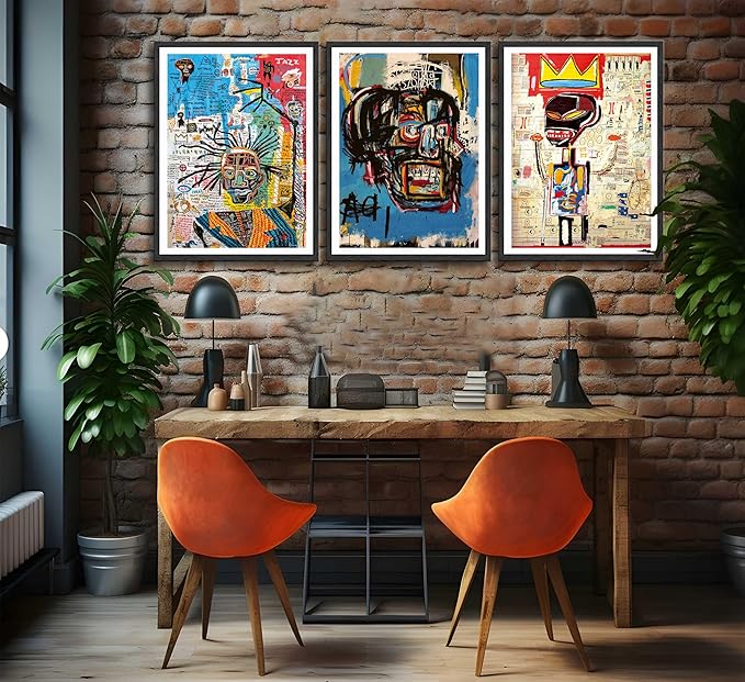 3 Pcs Street Wall Art Modern Abstract Pictures Poster Prints Wall Decor Artist Blue Color Print Canvas Painting for Living Room Bedroom Bathroom Office Home Decorations Unframed