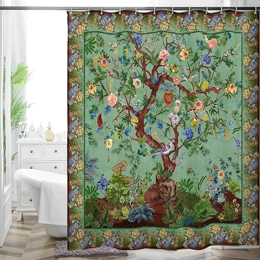 Bohemian Bathroom Curtain Colorful Boho Floral Print Beautiful Bright Polyester Fabric Cloth Shower Curtain for Bathroom Decoration, 72"x72"