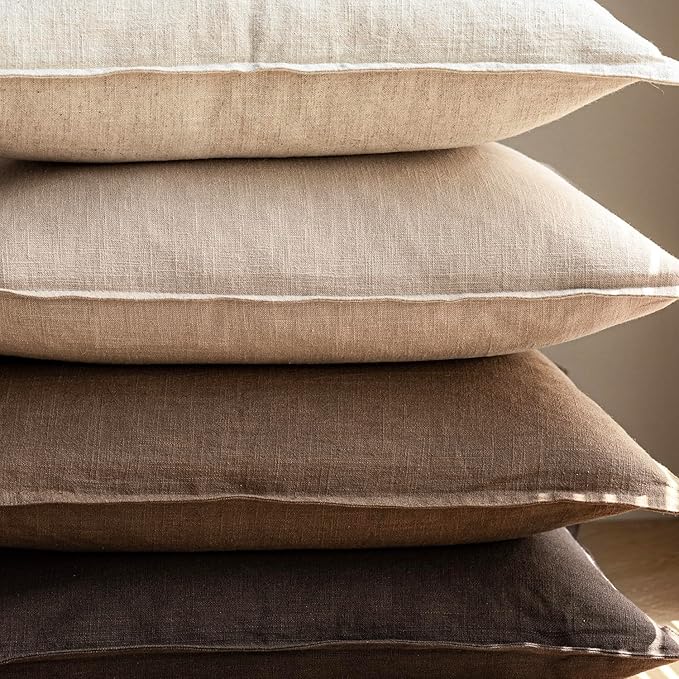 Foindtower Pack of 2, Decorative Linen Soild Throw Pillow Covers Soft Accent Cushion Case Boho Farmhouse Neutral Pillowcase for Couch Sofa Bedroom Living Room Home Decor 16 x 16 Inch Reddish Brown