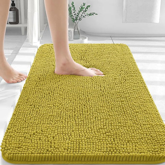 OLANLY Bathroom Rugs 30x20, Extra Soft Absorbent Chenille Bath Rugs, Rubber Backing Quick Dry, Machine Washable Bath Mats for Bathroom Floor, Tub and Shower, Home Decor Accessories, Deep Mustard