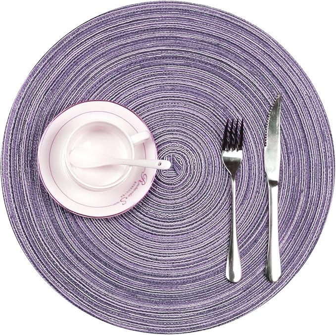 SHACOS Round Placemats Set of 4 Round Table Placemats Braided Cotton Place Mats 15 inch for Kitchen Dining Table Holiday Party (Light Purple, 4)