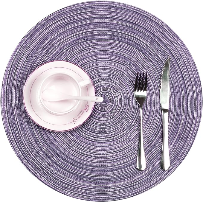 SHACOS Round Placemats Set of 4 Round Table Placemats Braided Cotton Place Mats 15 inch for Kitchen Dining Table Holiday Party (Light Purple, 4)