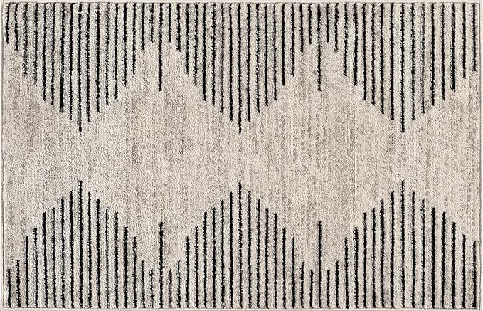Rugshop Bohemian Stripe Stain Resistant High Traffic Living Room Kitchen Bedroom Dining Home Office Area Rug 2' 7" x 4' Cream