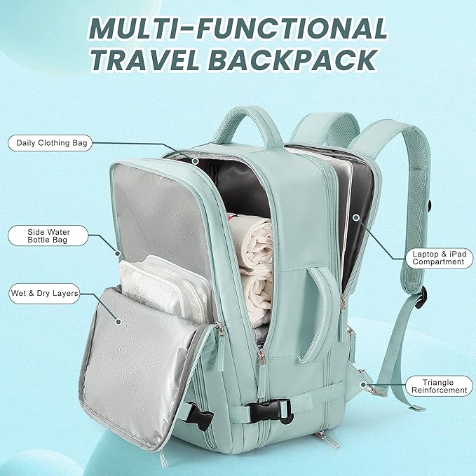 Beraliy Large Travel Backpack for Women Airline Approved, Carry On Backpack, 17 Inch Laptop Backpack, Personal Item Bag Casual Daypack Backpacks, Mint Green
