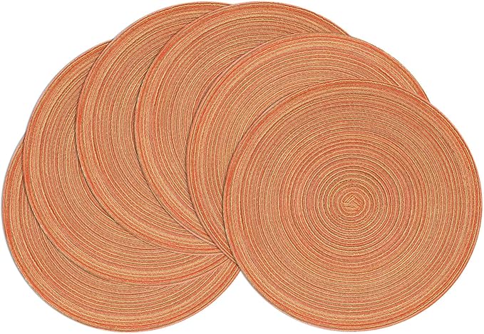 SHACOS Round Braided Placemats Set of 6 Fall Place Mats Washable Polyester 15 inch Round Table Mats for Dining Table Wedding Party Decor (Fall Color Mix, 6)