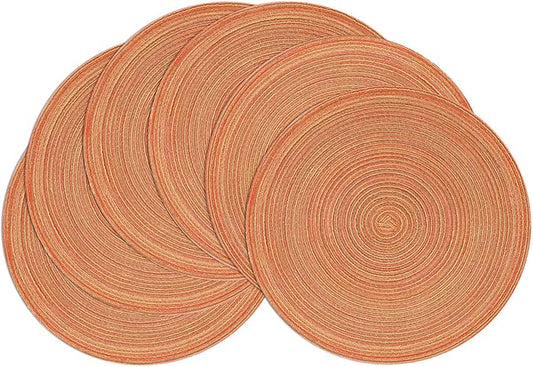 SHACOS Round Braided Placemats Set of 6 Fall Place Mats Washable Polyester 15 inch Round Table Mats for Dining Table Wedding Party Decor (Fall Color Mix, 6)