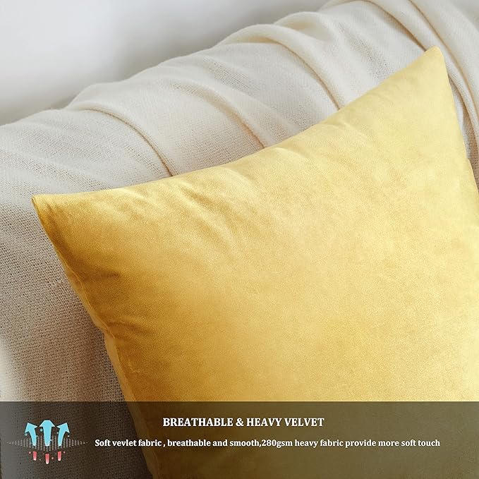 GIGIZAZA Decorative Throw Pillow Covers 20 x 20, Yellow Sofa Pillow Covers Velvet, Set of 4 Decor Square Cushion Covers