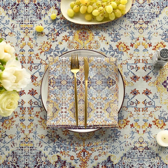 Horaldaily Boho Bohemia Style Tablecloth 60×140 Inch Rectangular, Yellow Vintage Country Rustic Farmhouse Magical Fall Orange Washable Seasonal Table Cover for Party Picnic Dinner Decor